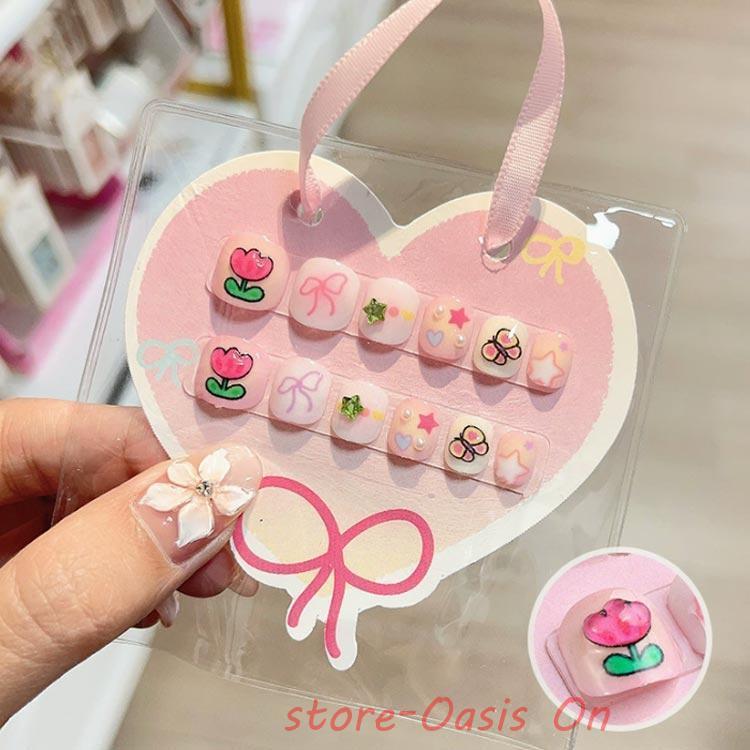 ネイルチップ キッズ ネイルシール りぼん 子供 立体 3D ウサギ 花