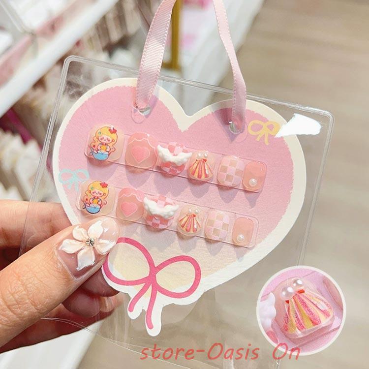 ネイルチップ キッズ ネイルシール りぼん 子供 立体 3D ウサギ 花