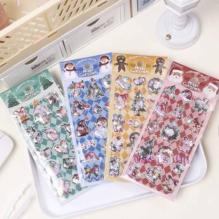 4枚セット 手帳用 可愛い シャカシャカシール ぷっくりシール ぷくぷく