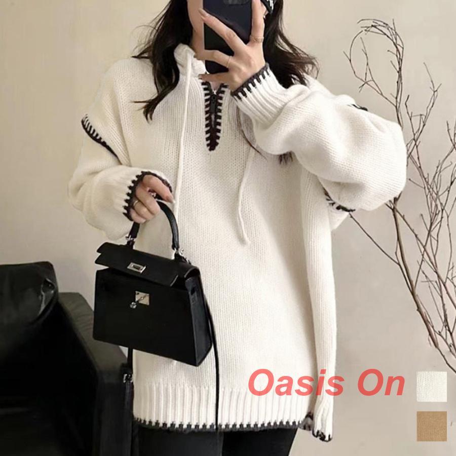 フード付き ニットパーカー ファッション トップス 大人秋服 韓国風 