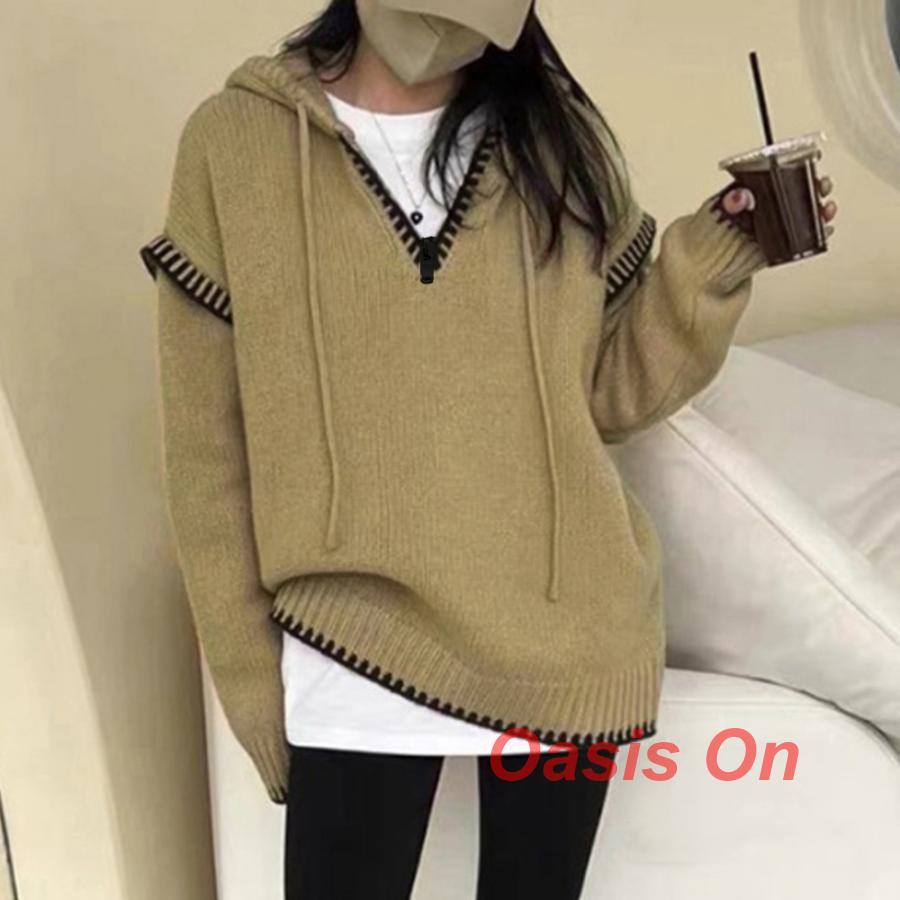 フード付き ニットパーカー ファッション トップス 大人秋服 韓国風 