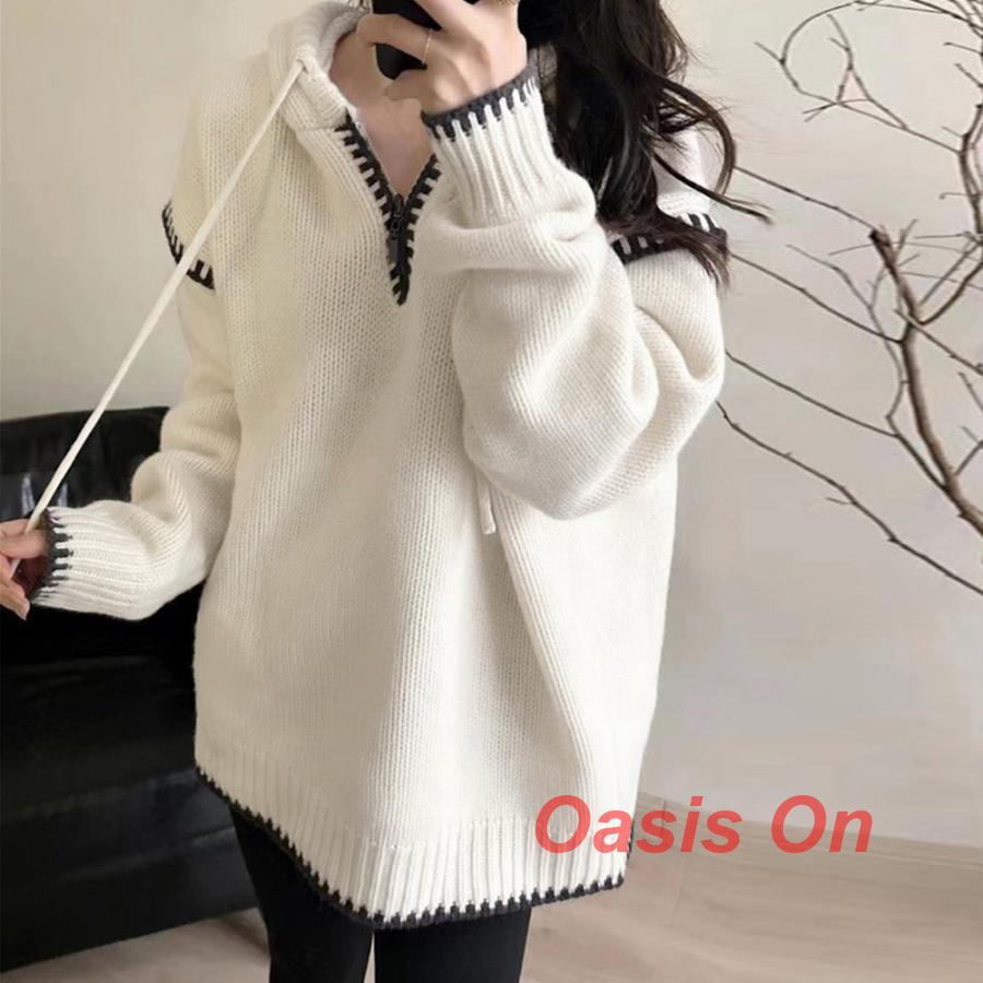 フード付き ニットパーカー ファッション トップス 大人秋服 韓国風 