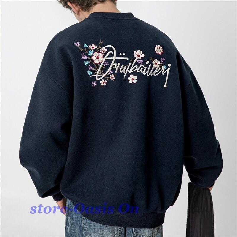 メンズ トレーナー おしゃれ 秋 長袖 tシャツ プルオーバー フラワー