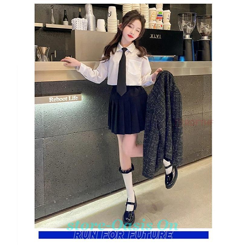子供スーツ 女の子 キッズ 子供服 JK 制服 4点セット セーター シャツ