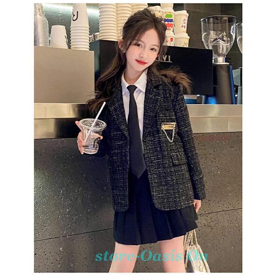 子供スーツ 女の子 キッズ 子供服 JK 制服 4点セット セーター シャツ