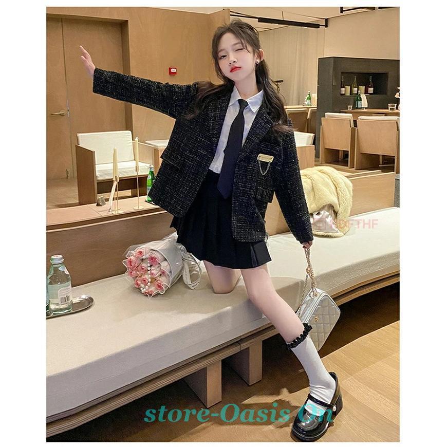 子供スーツ 女の子 キッズ 子供服 JK 制服 4点セット セーター シャツ