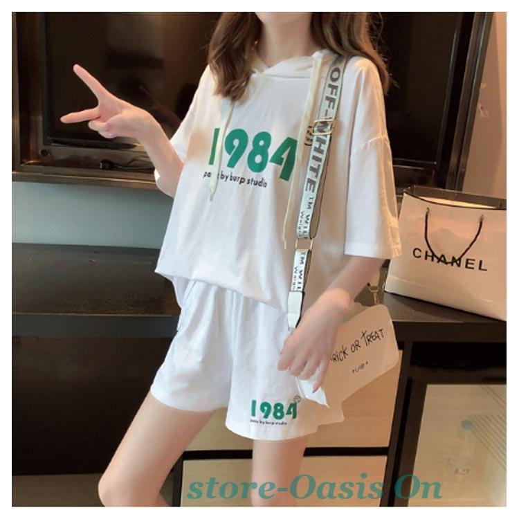 スウェット セットアップ レディース 夏服 半袖パーカー ショート