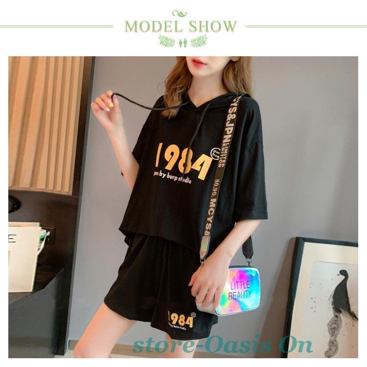 スウェット セットアップ レディース 夏服 半袖パーカー ショート