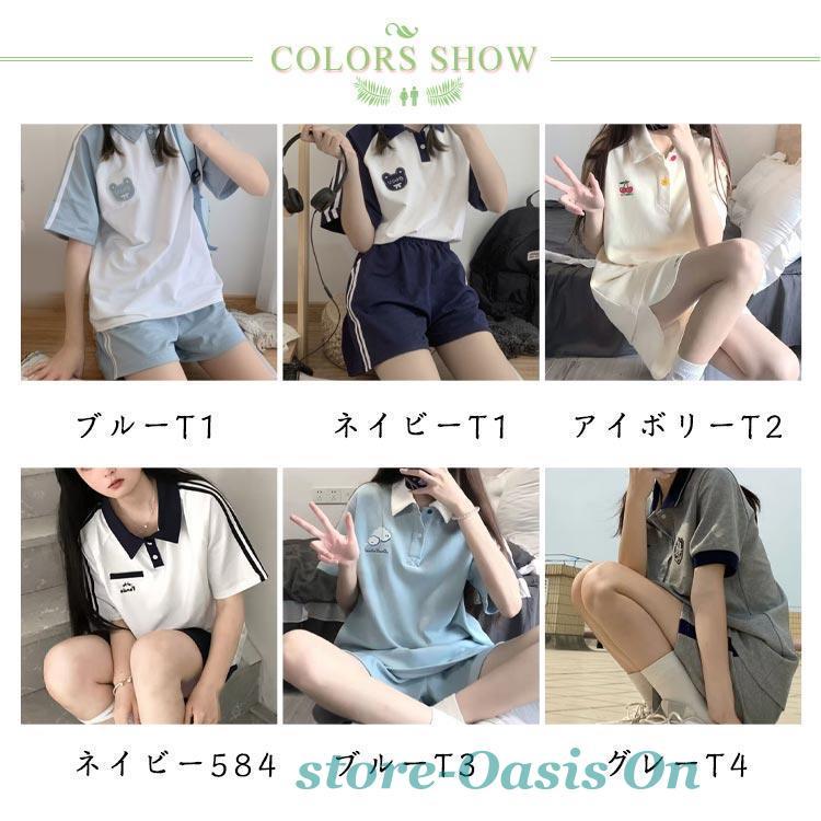 ポロシャツ レディース 半袖 ショートパンツ 短パン サイドライン 上下