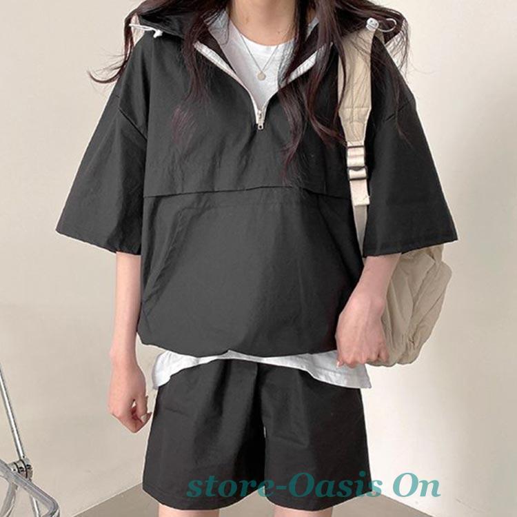 パーカー ショートパンツ 半袖 夏 ジャージ 上下セットアップ 運動服