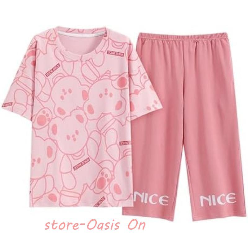 夏 レディース パジャマ 胸パッド付き ルームウェア かわいい クマ柄 