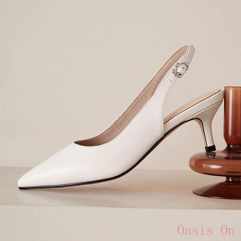 5cm ヒール パンプス ポインテッドトゥ バックストラップ ミドルヒール 