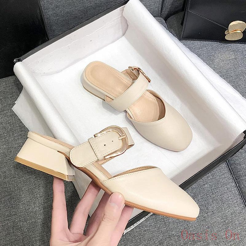 レディース ミュール サンダル ローファー パンプス スクエアトゥ 前