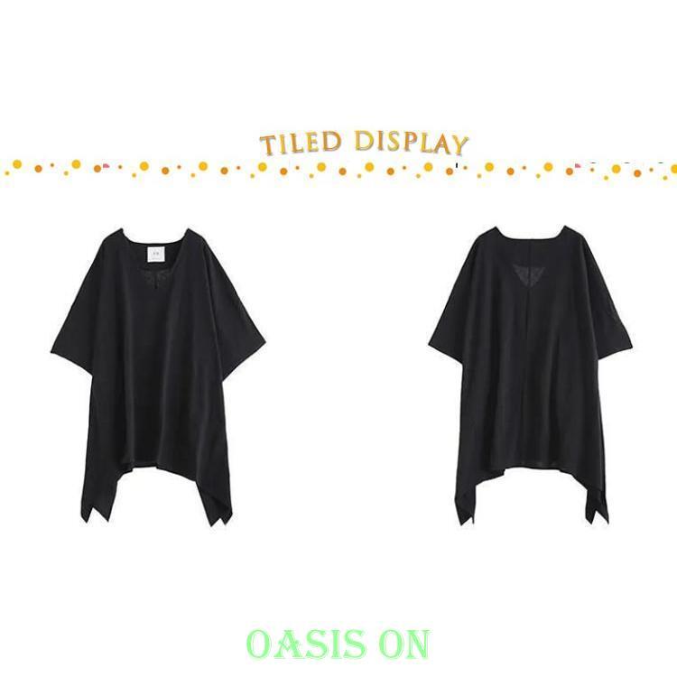 裾変形デザイン チュニック トップス Tシャツ 体型カバー 二の腕カバー