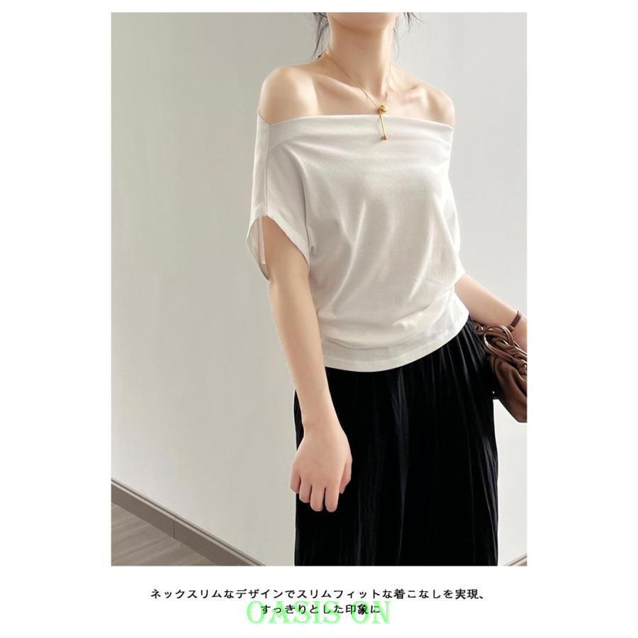 鎖骨 レディース ワンショルダー Tシャツ 長袖 オフショルダー