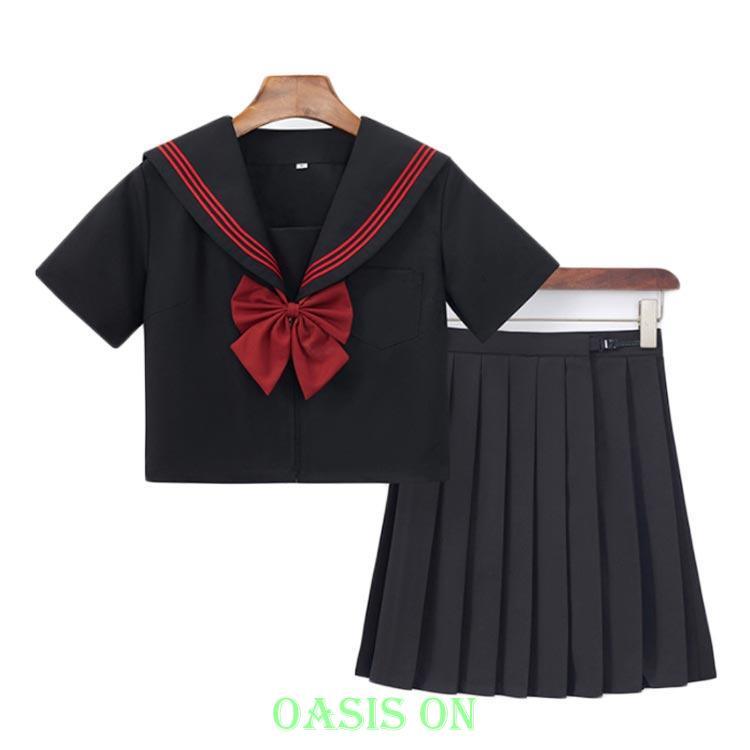 女子高生 制服 リボン スカート JK セーラー服 3点セット 半袖 長袖