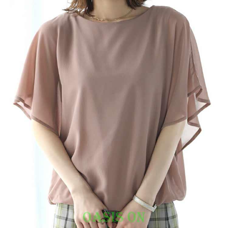 レディース ブラウス シフォン ふんわり 夏 半袖 シフォンブラウス