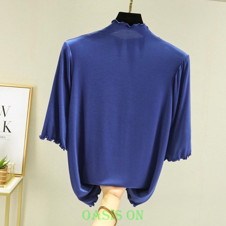 全12色×4サイズ ハイネック 半袖 レディース トップス 5分袖 Tシャツ