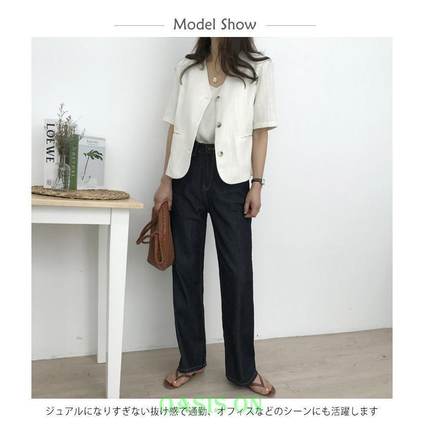 ジャケット レディース サマージャケット 半袖 夏用 薄手 Vネック ノー