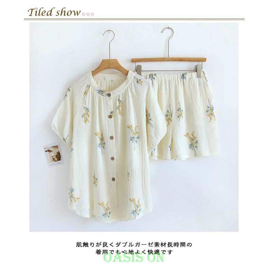 綿 長袖 パジャマ ダブルガーゼ 春 半袖 夏 花柄 ガーゼ tシャツ