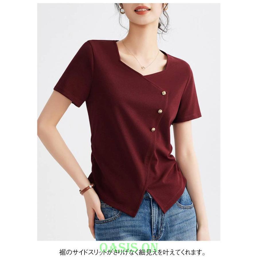 アシンメトリー 涼しい トップス レディース 半袖 tシャツ きれいめ