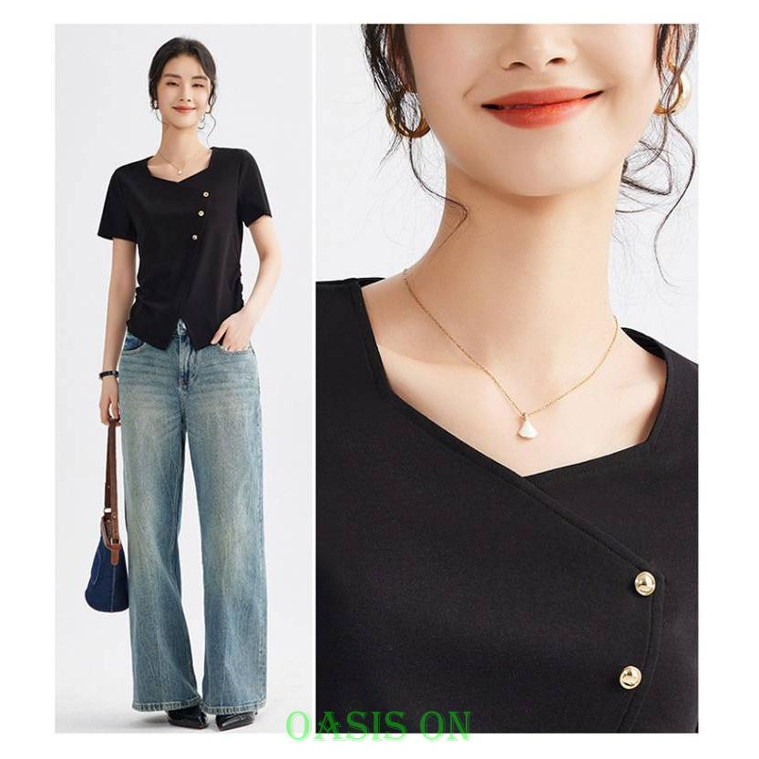 アシンメトリー 涼しい トップス レディース 半袖 tシャツ きれいめ