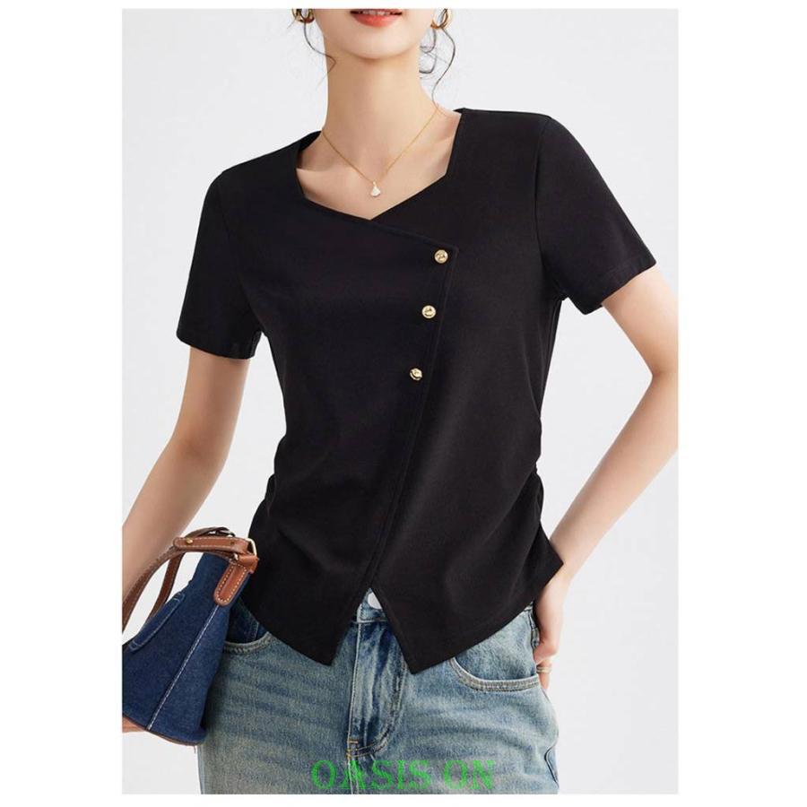アシンメトリー 涼しい トップス レディース 半袖 tシャツ きれいめ
