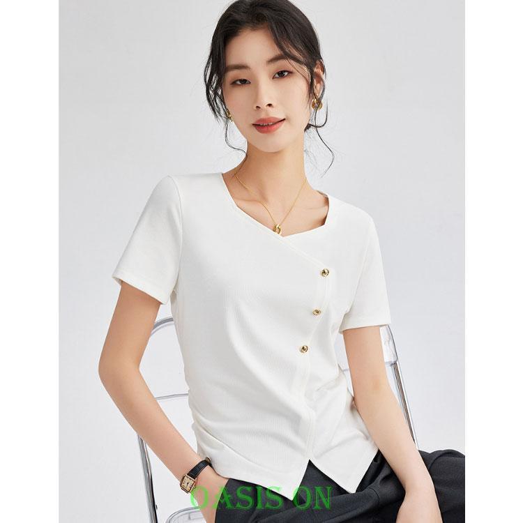 アシンメトリー 涼しい トップス レディース 半袖 tシャツ きれいめ