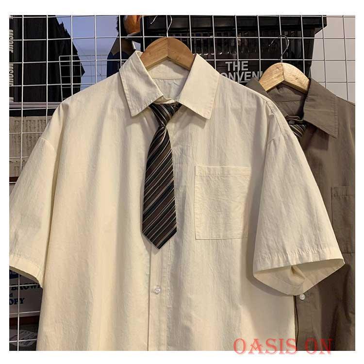 シャツ ストレッチ メンズ ネクタイ付き 半袖シャツ カジュアルシャツ