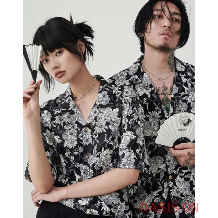 カジュアルシャツ 半袖 シャツ メンズ レディース 花柄 総柄 半袖
