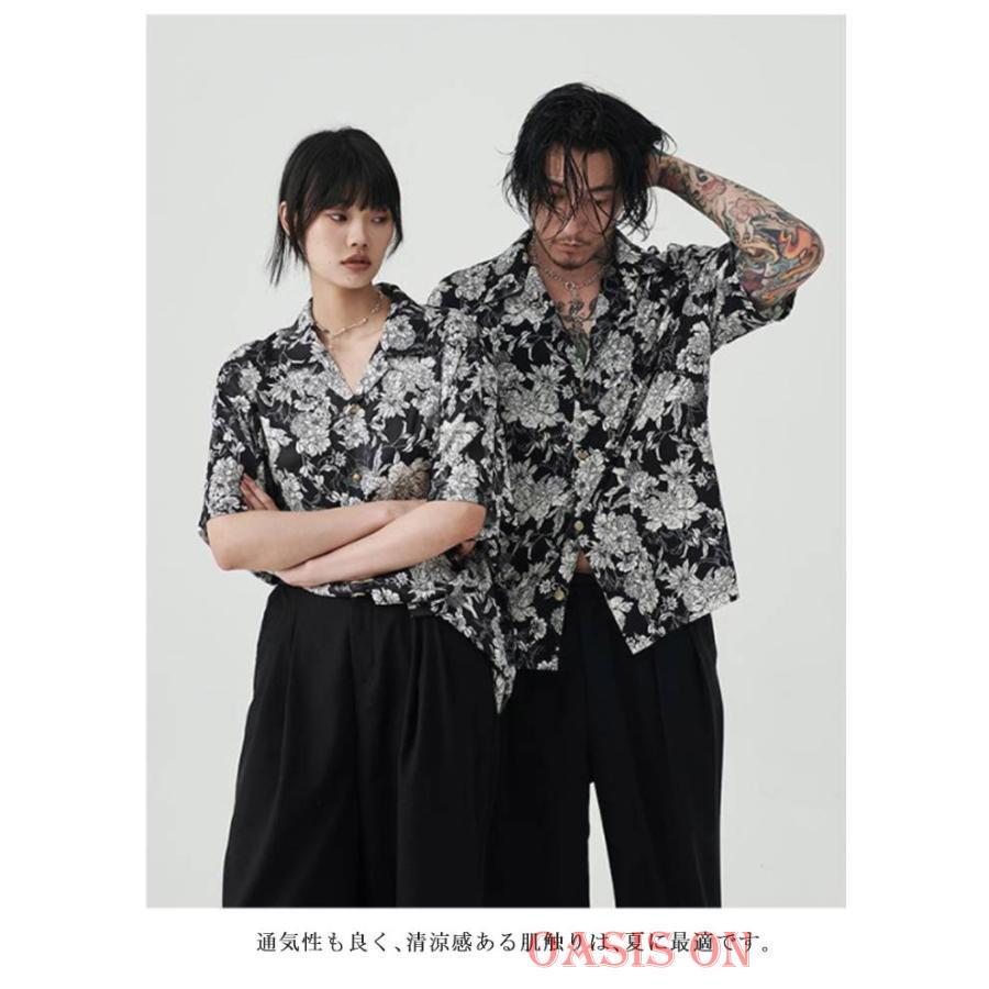 カジュアルシャツ 半袖 シャツ メンズ レディース 花柄 総柄 半袖