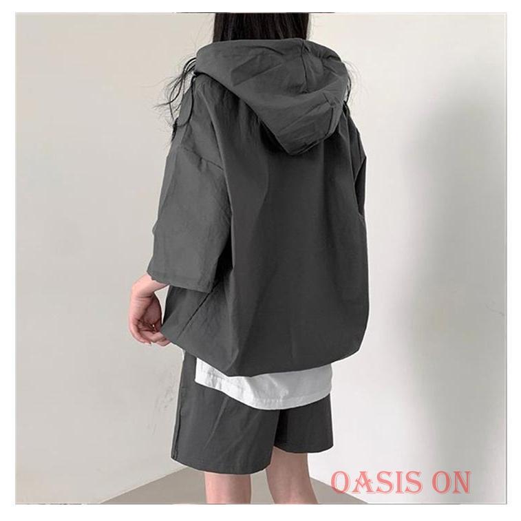 遮光パーカー・遮光パンツ　セットアップ　ブラック　パンツグレージュセット 上下セット ショートパンツ レディース セットアップ フードパーカー