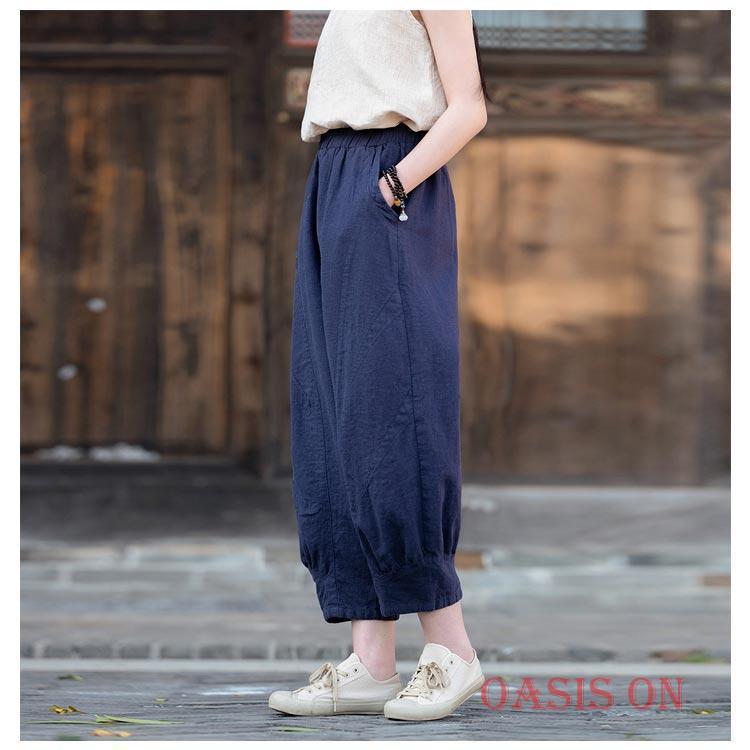 カーブパンツ リネン ワイドパンツ 低身長 薄手 サルエルパンツ 春 夏