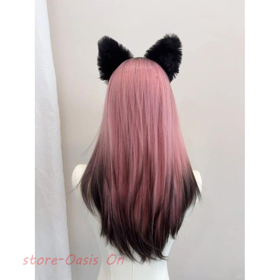 ウィッグ ロング ストレート グラデーション ピンク 自然 フルウィッグ