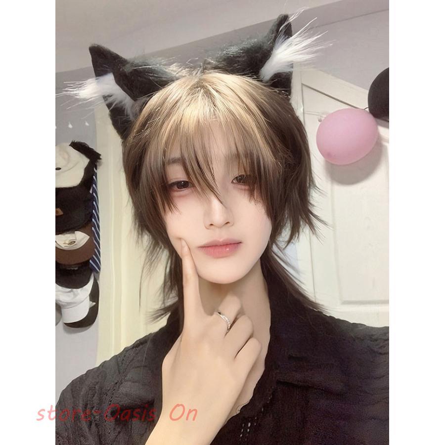 ウィッグ ショート ウルフ 自然 フルウィッグ イケメン 男装 メッシュ
