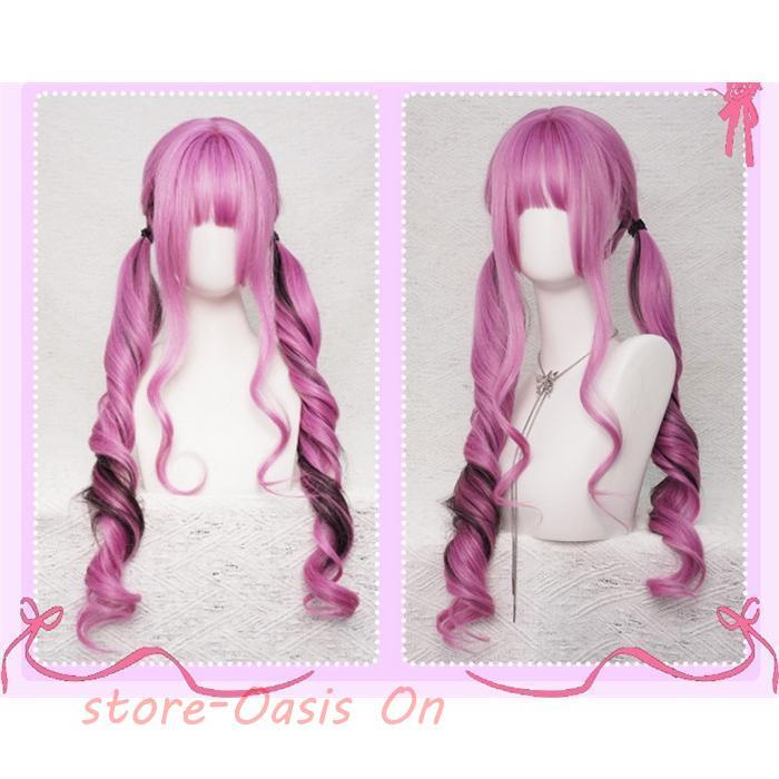 ウィッグ レディース ロングストレート パープル ピンクハイライト