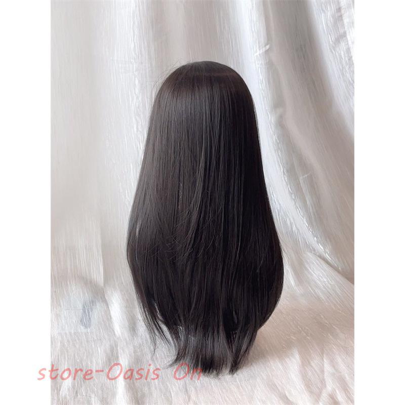 ウィッグ レディース ロングストレート ブルーハイライト 前髪あり