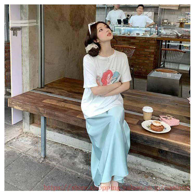 Aライン サテンスカート マキシ丈 フレア おしゃれ ナロースカート