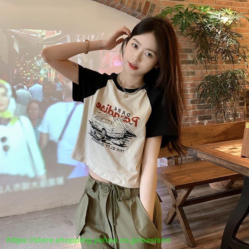 ヴィンテージ風 ロゴ tシャツ ショート丈 Tシャツ 半袖Tシャツ チビT 