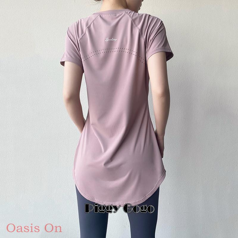 ヨガウェア レディース トップス 長め ロング丈 Tシャツ 半袖
