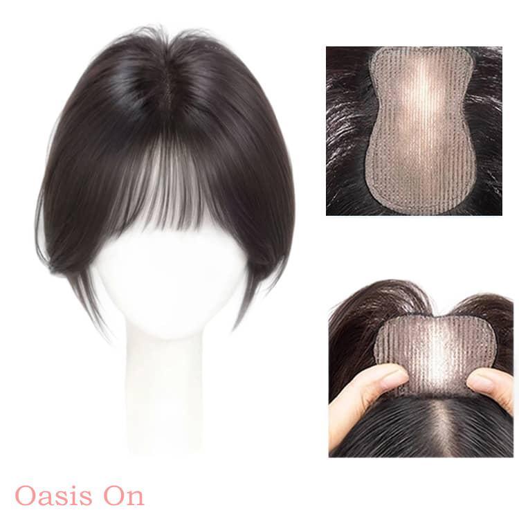 ピンなし 頭頂部 ウィッグ トップヘアピース 白髪隠し 前髪ウィッグ