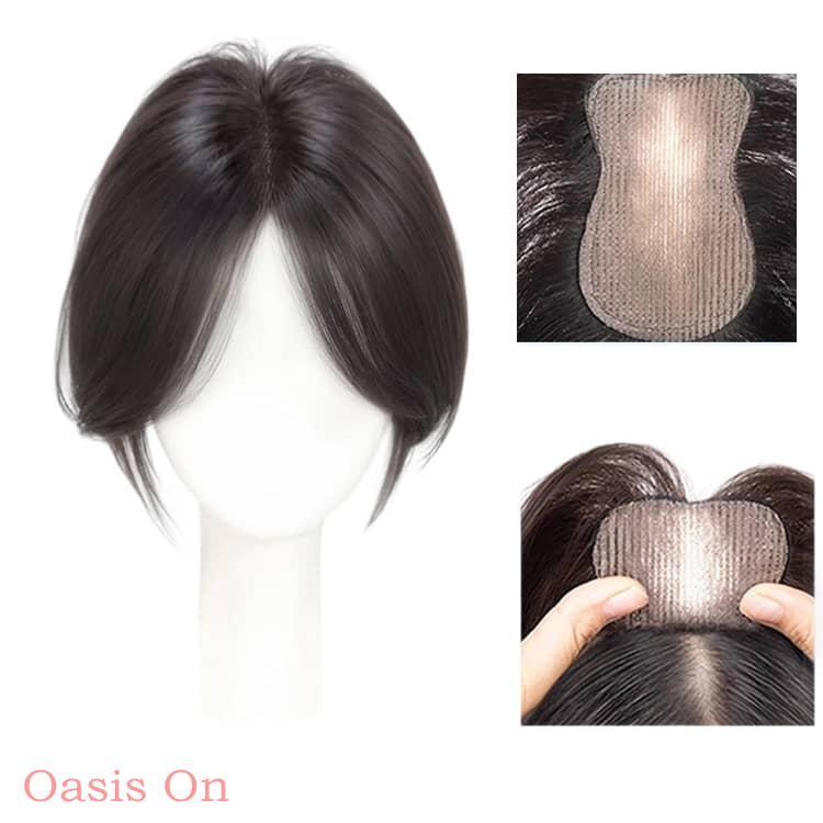 ピンなし 頭頂部 ウィッグ トップヘアピース 白髪隠し 前髪ウィッグ