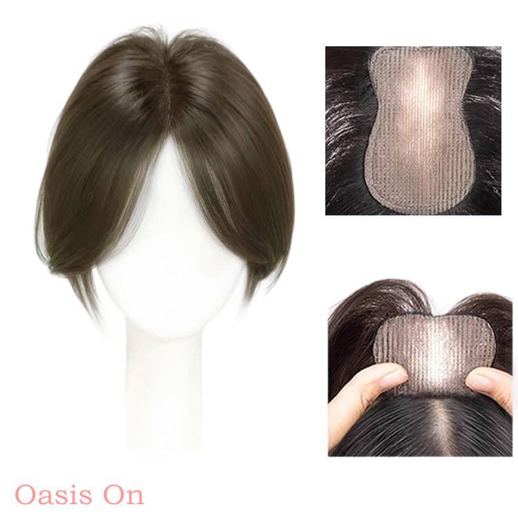 ピンなし 頭頂部 ウィッグ トップヘアピース 白髪隠し 前髪ウィッグ