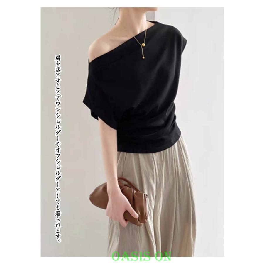 オフショルダー Tシャツ　ビッグサイズ 半袖 ワンショルダー オフショルダー Tシャツ レディース ワンショルダー 半袖 ワンショル