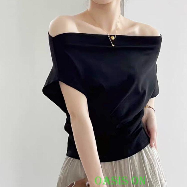 オフショルダー Tシャツ レディース ワンショルダー 半袖 ワンショル