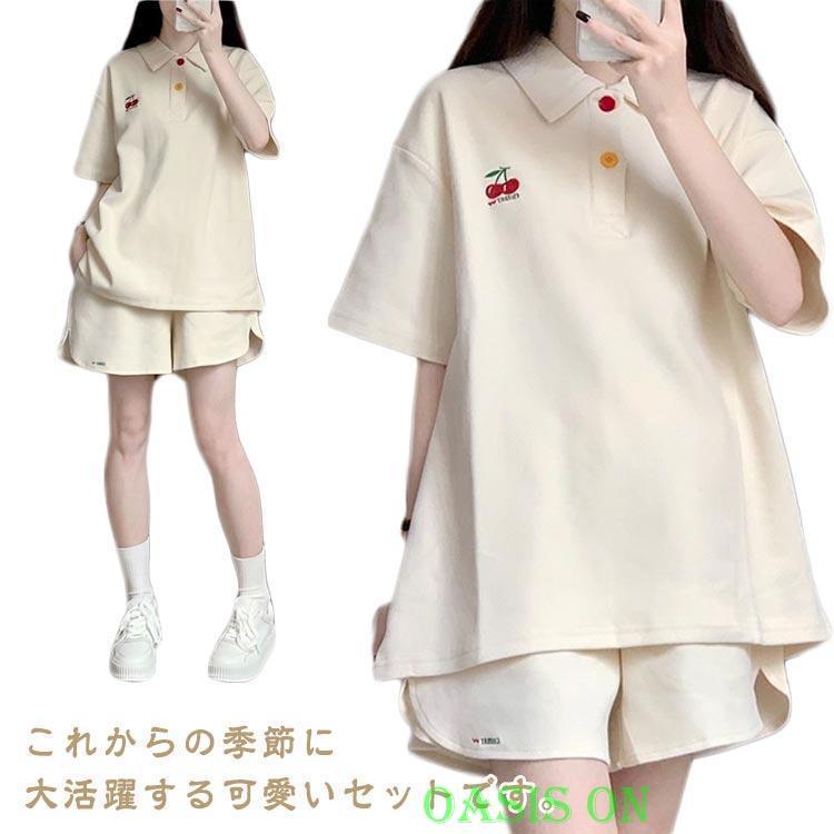 Tシャツ ポロシャツ レディース ハーフパンツ 上下セット ショート