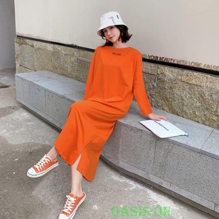 Tシャツワンピース レディース ロング丈 ワンピース 半袖 長袖