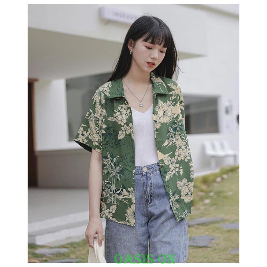 アロハシャツ 花柄シャツ レディース 半袖シャツ 可愛い グリーン 夏服 