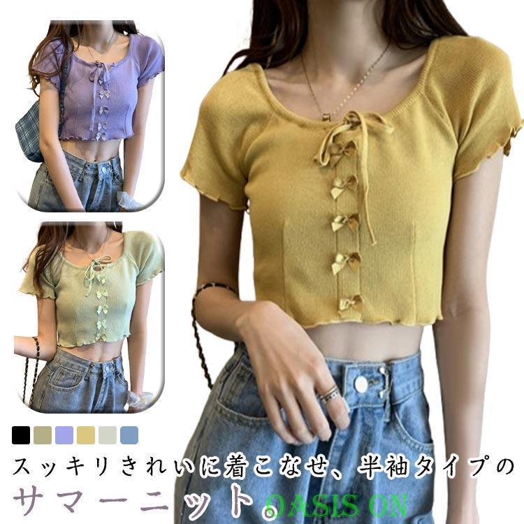 半袖tシャツ クロップド丈 カットソー 夏服 夏 Tシャツ キュート
