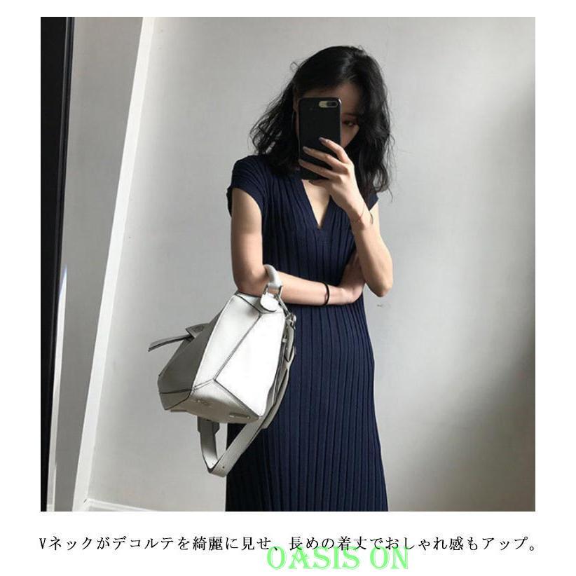 リブニット ワンピース Vネック タイトワンピース レディース サマー
